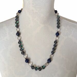 Lapis Lazuli, Crystal & Glass Beaded Necklace |Blue Green Gemstone Jewelry